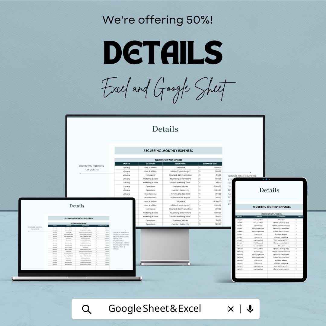 IT Financial Startup Costs Estimation Template | Startup Budget Spreadsheet | IT Business Cost Planner | Excel & Google Sheets |