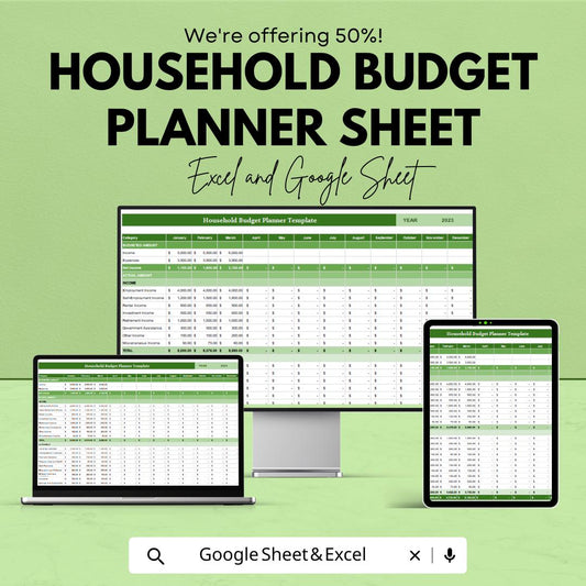 Household Budget Planner Sheet | Google Sheet | Financial Tracker for Budgeting, Expense & Savings Management | Family Budget Template