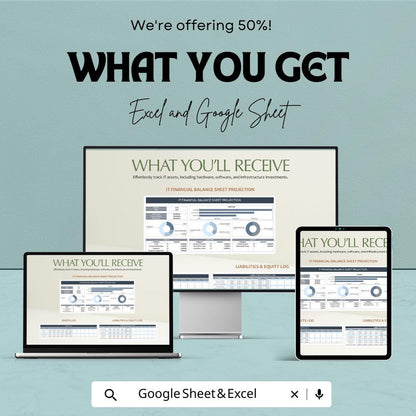 IT Financial Balance Sheet Projection Template | Google Sheet and Excel | Financial Planning & Projection Tool for IT Businesses |