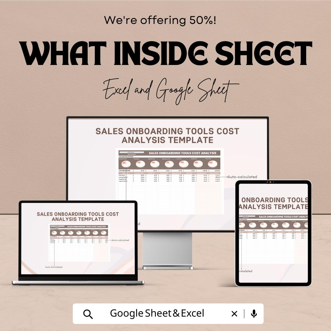 Sales Onboarding Tools Cost Analysis Template | Excel & Google Sheets | Sales Budget Planner | ROI Cost Tracking Spreadsheet