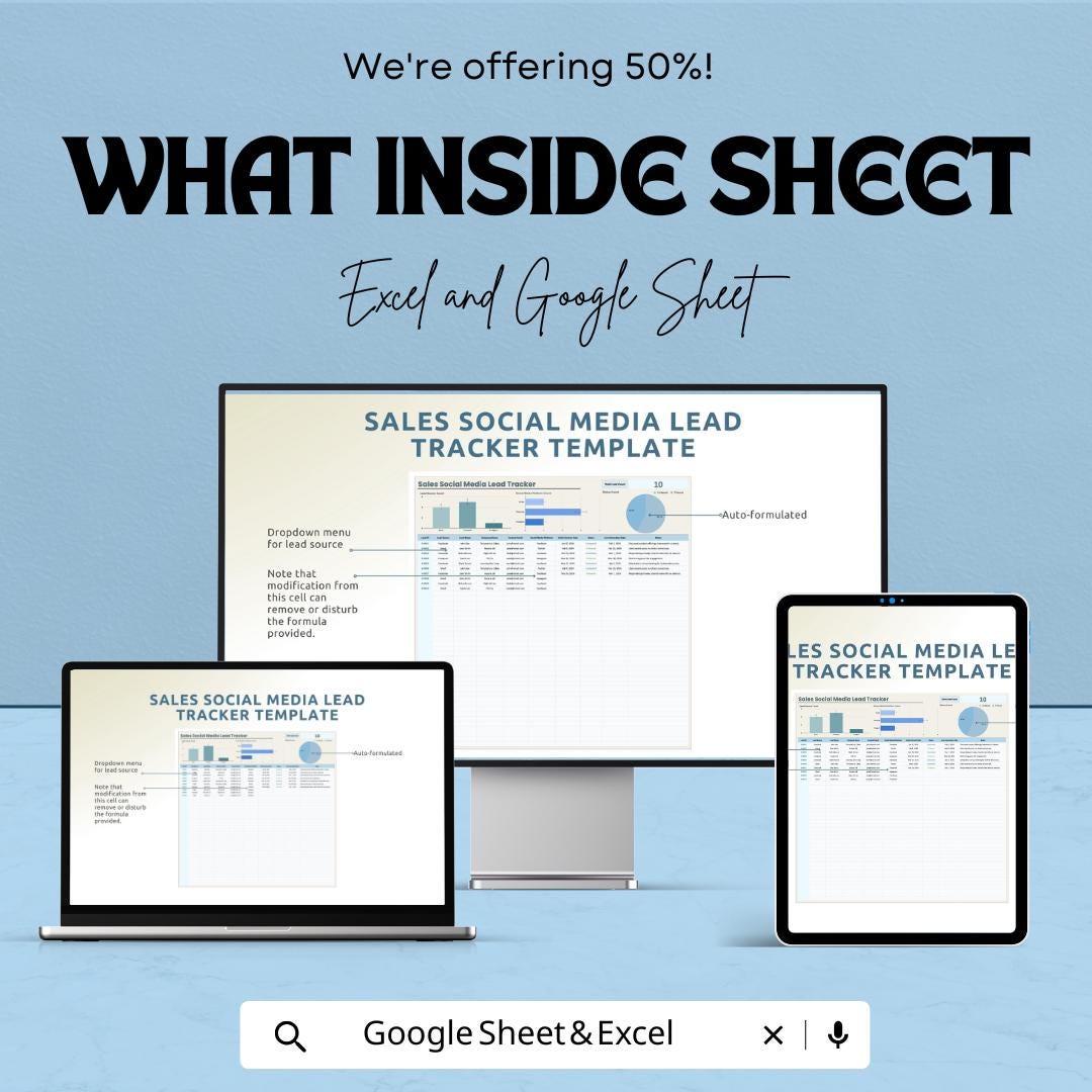 Sales Social Media Lead Tracker Template | Excel & Google Sheets | Lead Management Tracker | Social Media Lead Log | Lead Source Tracker |