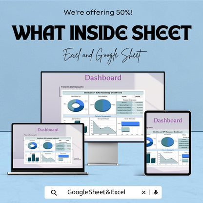 Healthcare KPI Dashboard Excel and Google Sheet | Patient Satisfaction & Financial Metrics | Healthcare Reporting Template