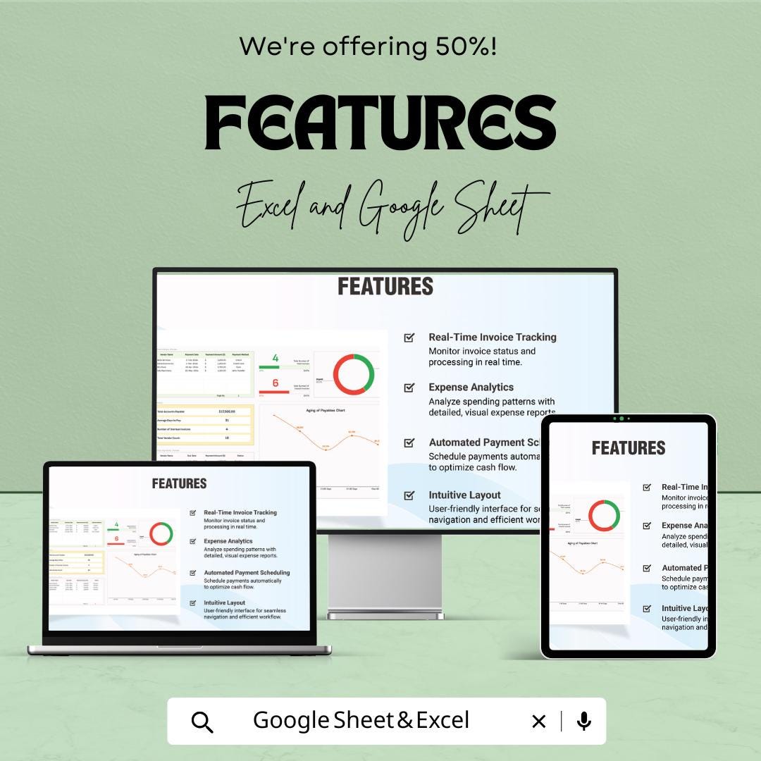 Accounts Payable Management Dashboard Template | Invoice Tracker Spreadsheet | Vendor Payment Tracker | Excel & Google Sheets Template