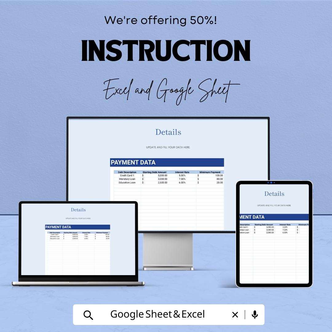 Debt Payoff Plan Template - Debt Tracker Sheet for Excel & Google Sheets - Personal Finance Management Tool