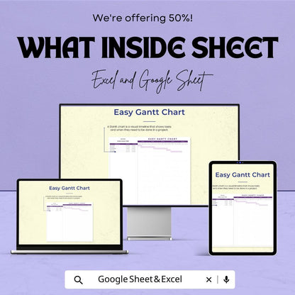 Easy Gantt Chart Sheet for Excel & Google Sheets | Simple Project Timeline Template | Task Management | Instant Download