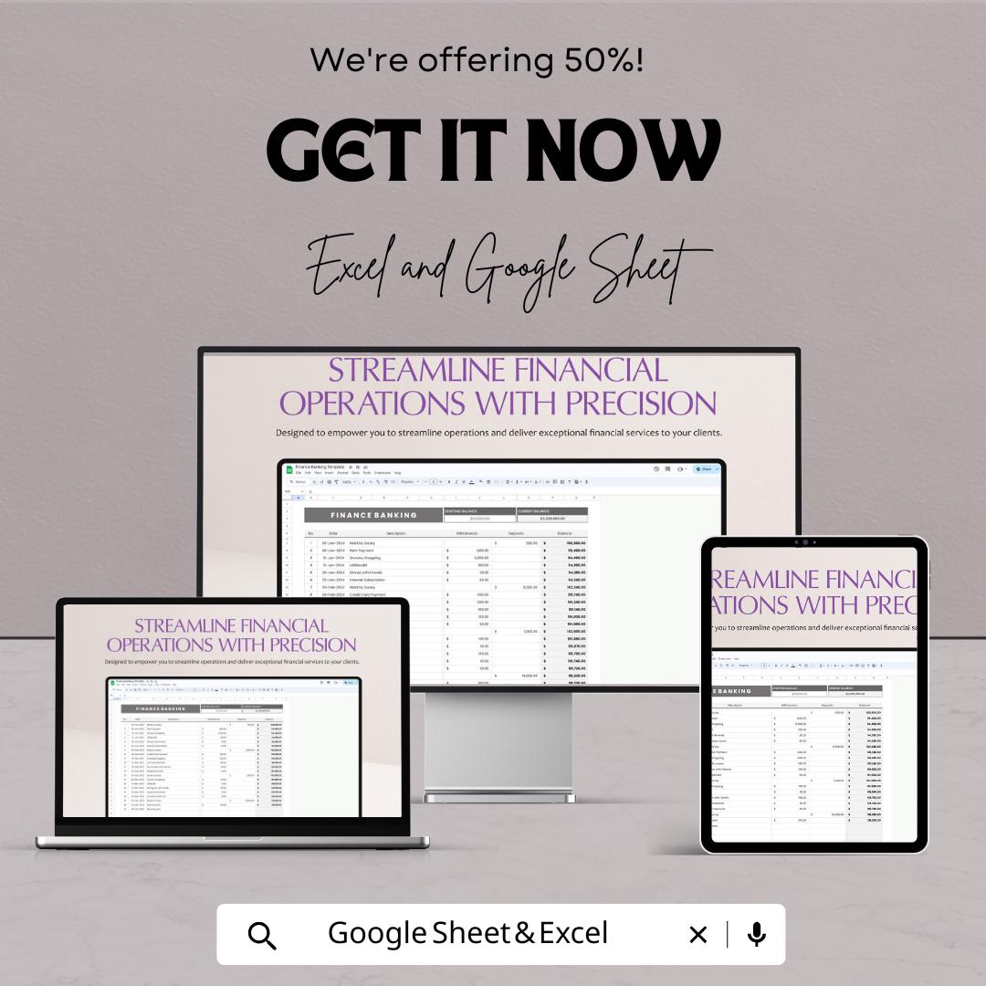 Finance Banking Template | Transaction Tracker | Income and Expense Log | Account Balance Spreadsheet