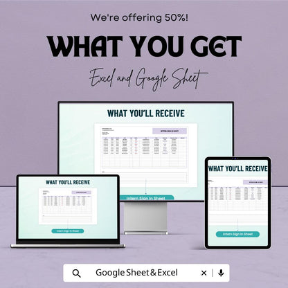 Intern Sign In Sheet Template | Attendance Tracker Excel | Intern Hours Log Google Sheets | Employee Time Sheet | Internship Attendance Form
