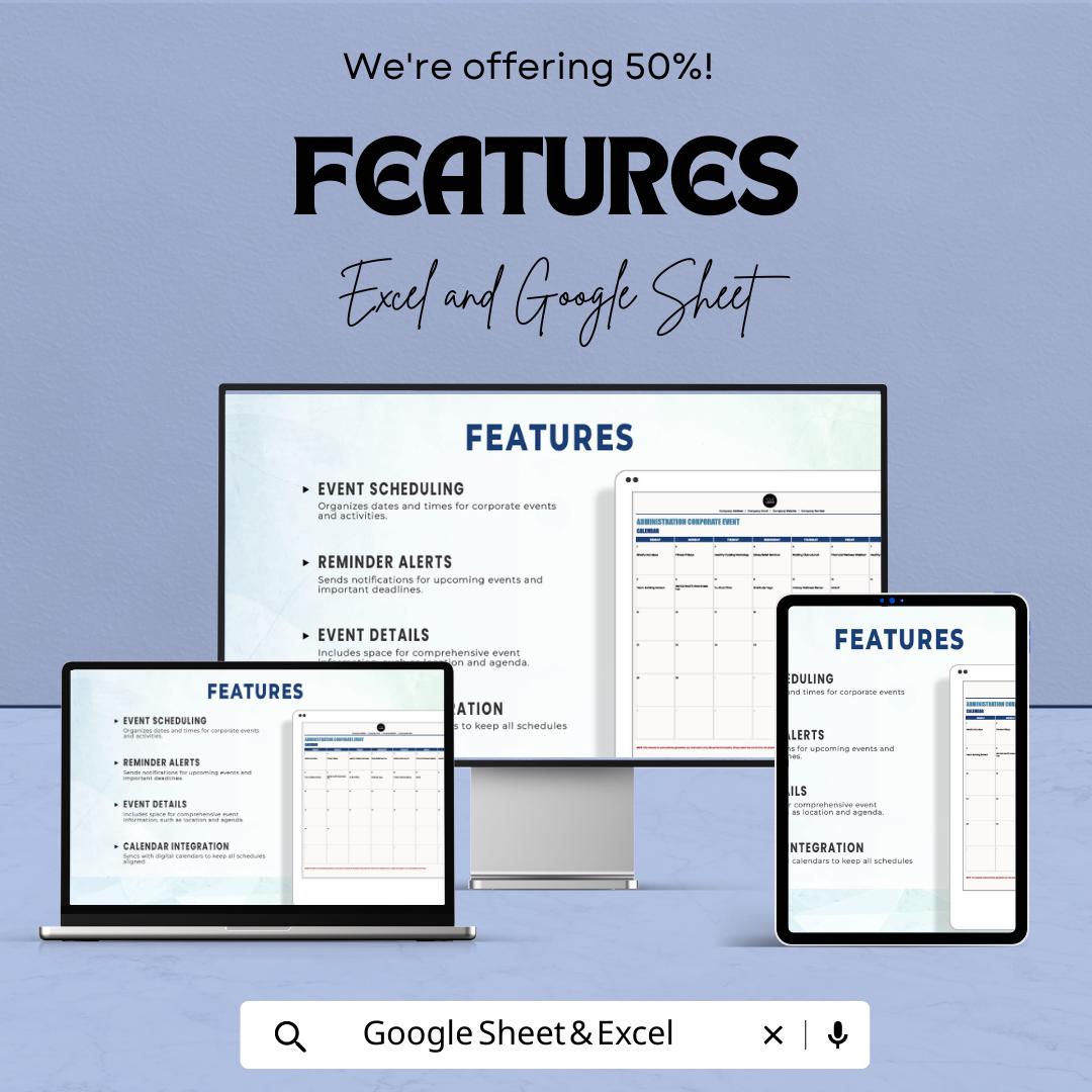 Administration Corporate Events Calendar Template | Business Event Planner | Monthly Event Calendar | Office Event Tracker | Event Planning 