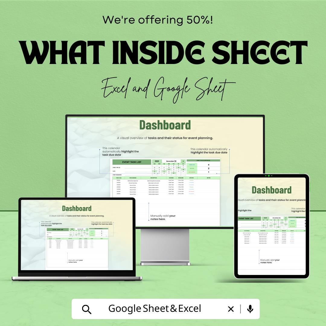 Event Task List Sheet - Organized Excel & Google Sheet Template for Event Planning and Task Management