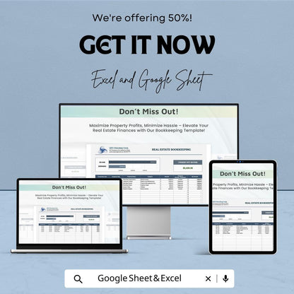 Real Estate Bookkeeping Template | Rental Property Accounting Spreadsheet | Income Expense Tracker | Excel & Google Sheets