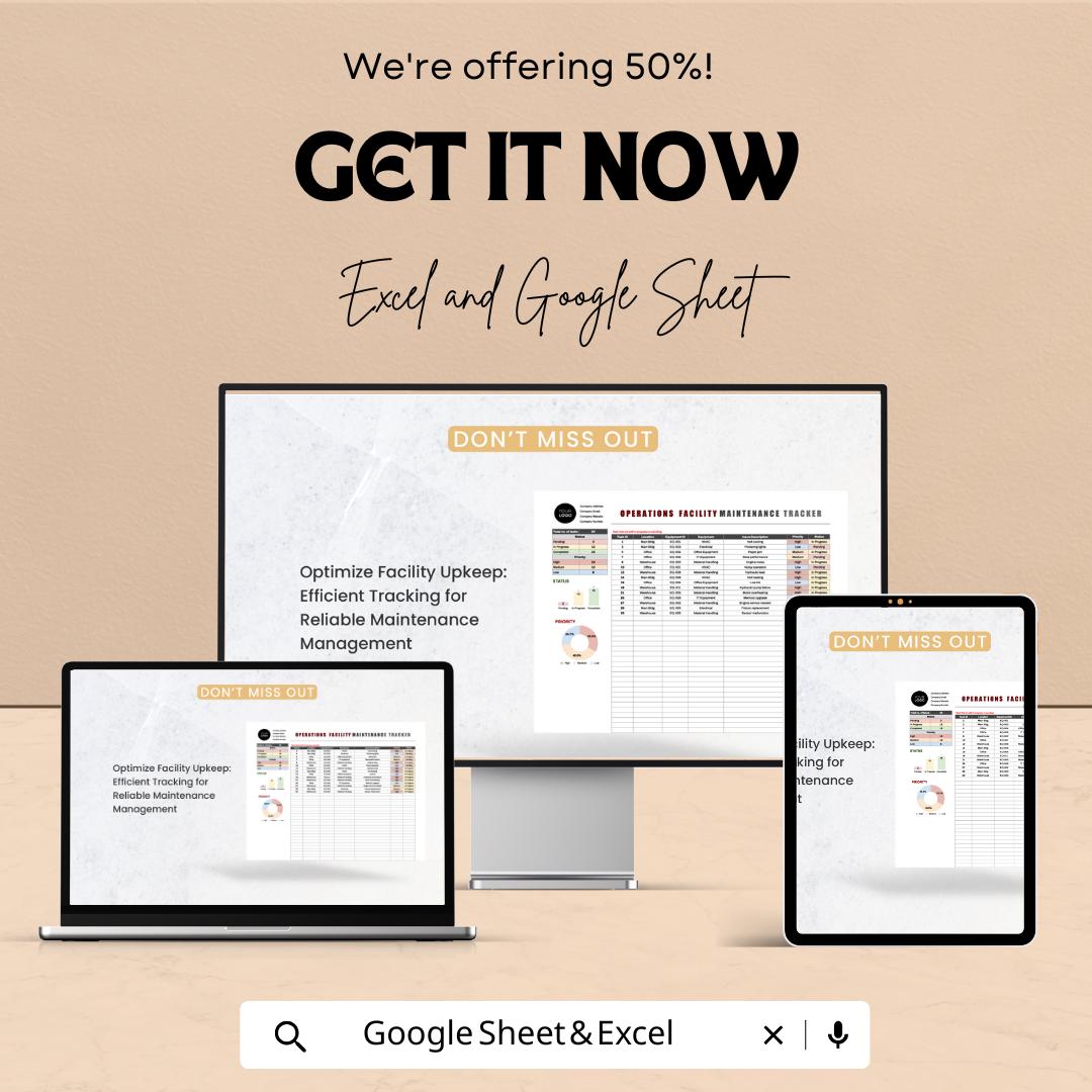 Operations Facility Maintenance Tracker Sheet – Excel & Google Sheets | Facility Maintenance Log Template | Task Scheduling, Asset Tracking