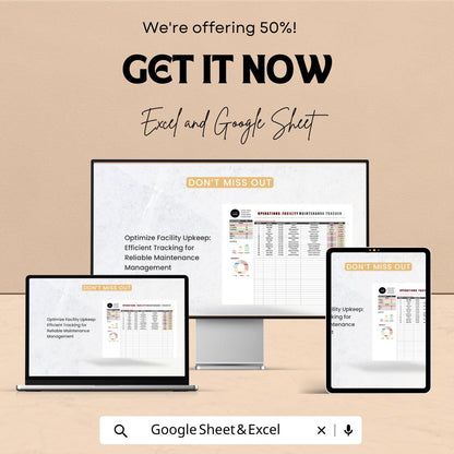 Operations Facility Maintenance Tracker Sheet – Excel & Google Sheets | Facility Maintenance Log Template | Task Scheduling, Asset Tracking