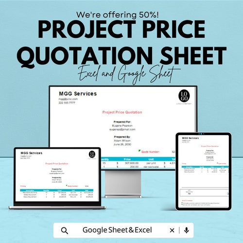 Project Price Quotation Sheet - Excel & Google Sheets Template for Professional Quotes, Business Pricing, Service Proposal