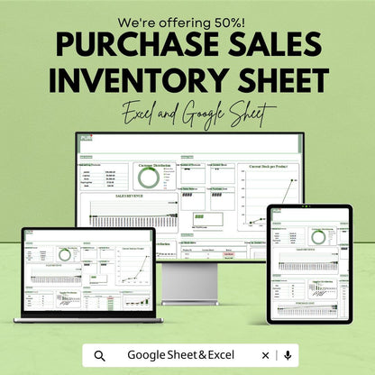 Purchase Sales Inventory Sheet | Excel & Google Sheets | Sales, Purchases, Inventory Tracking Dashboard | Business Management Template