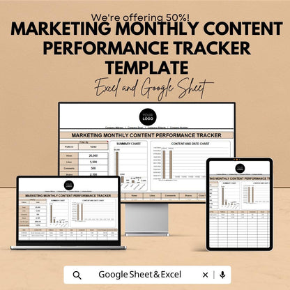Marketing Monthly Content Performance Tracker Template |  Social Media Tracker | Marketing KPI Dashboard | Content Metrics Log