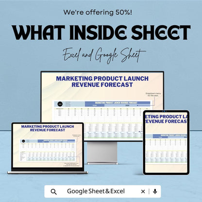 Marketing Product Launch Revenue Forecast Template | Excel and Google Sheet | Plan & Forecast Product Launches | Sales Forecasting Tool |