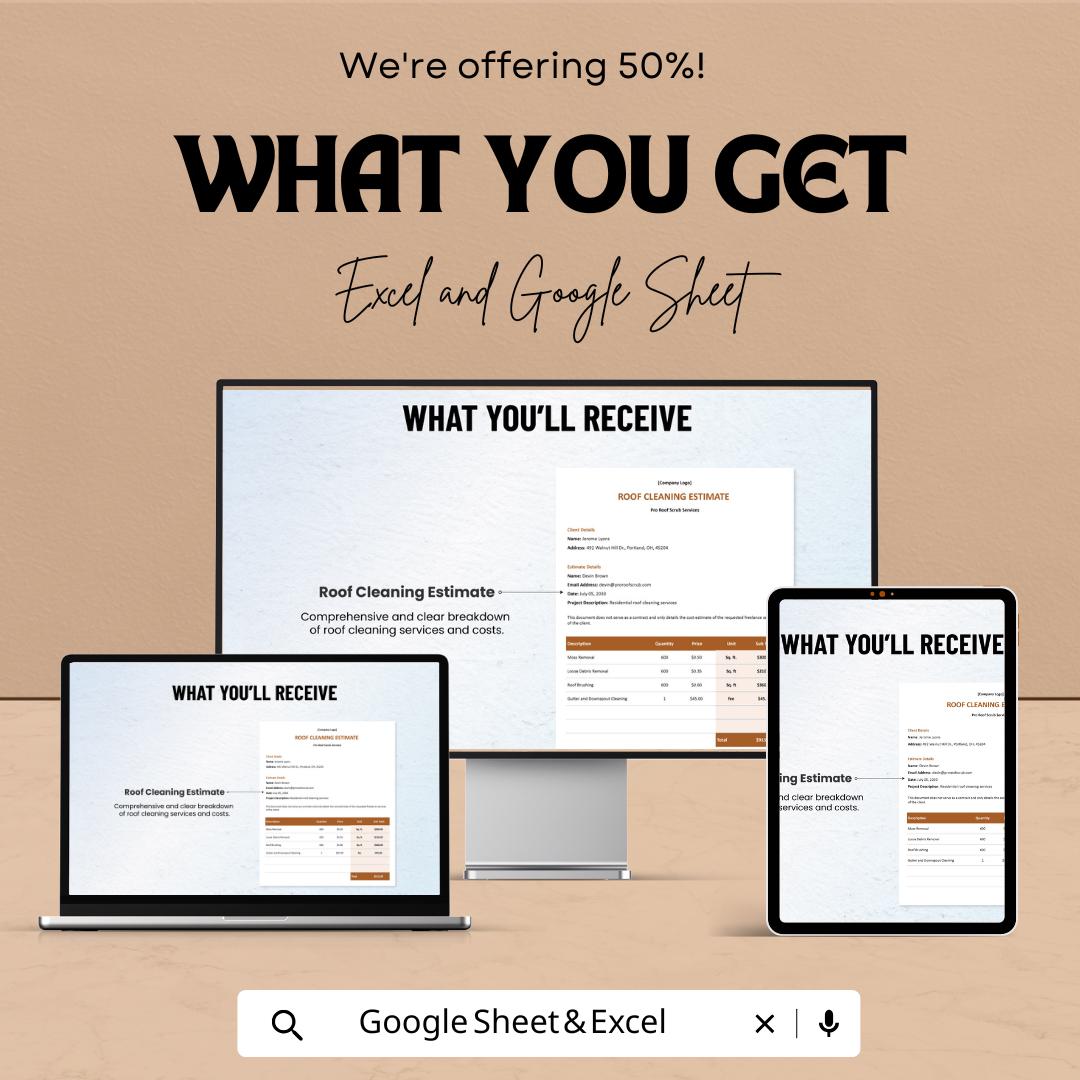 Roof Cleaning Service Estimate Sheet - Excel & Google Sheets Template for Roof Cleaning Quotes, Pricing Estimate Template