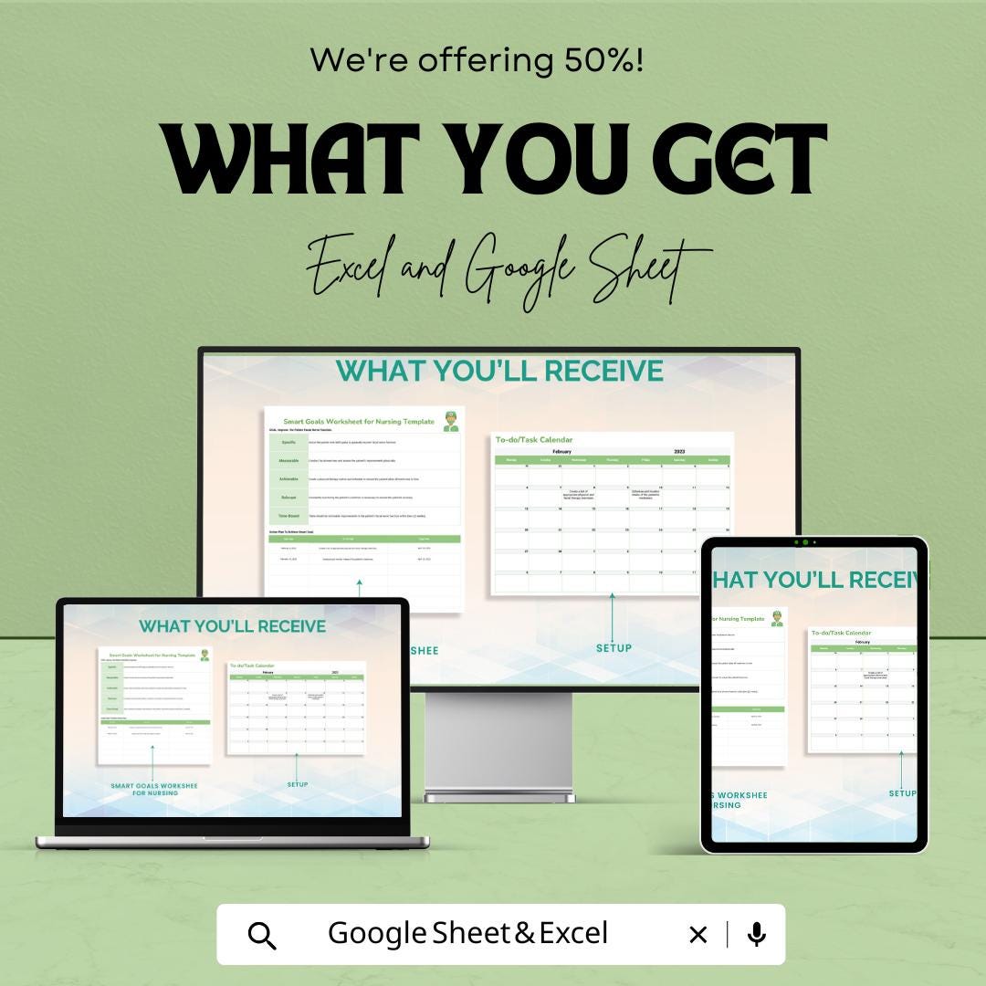 Smart Goals Worksheet for Nursing – Editable Google Sheet & Excel | Patient Care Planning Template | Nursing Goal Setting PDF