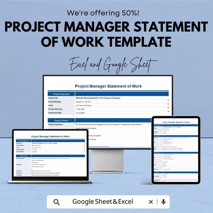 Project Manager Statement of Work Template | SOW Template | Project Planning Document | Printable SOW Form