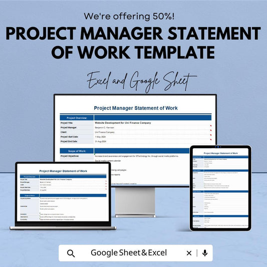 Project Manager Statement of Work Template | SOW Template | Project Planning Document | Printable SOW Form