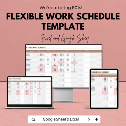 Flexible Work Schedule Template | Employee Shift Planner | Staff Schedule | Work Roster | Excel & Google Sheets | Employee Management Tool