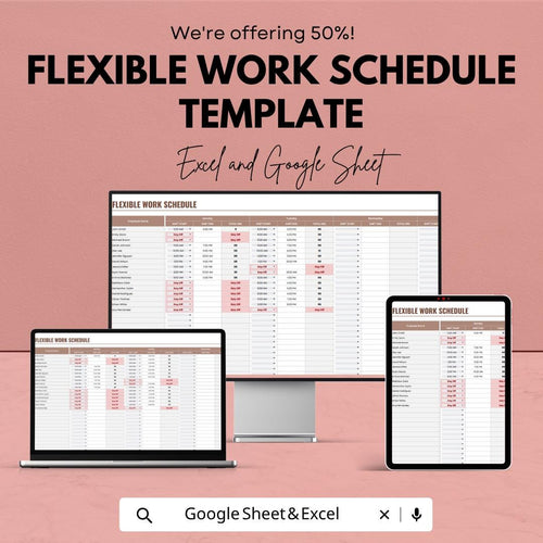 Flexible Work Schedule Template | Employee Shift Planner | Staff Schedule | Work Roster | Excel & Google Sheets | Employee Management Tool