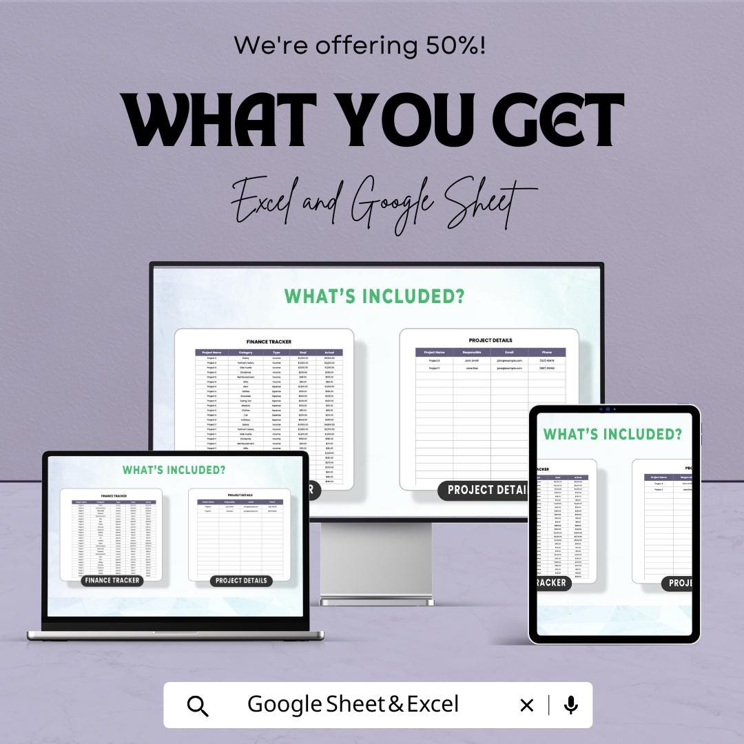 Finance Project Template | Project Budget Planner | Cost Forecasting Spreadsheet | Expense Tracking Sheet