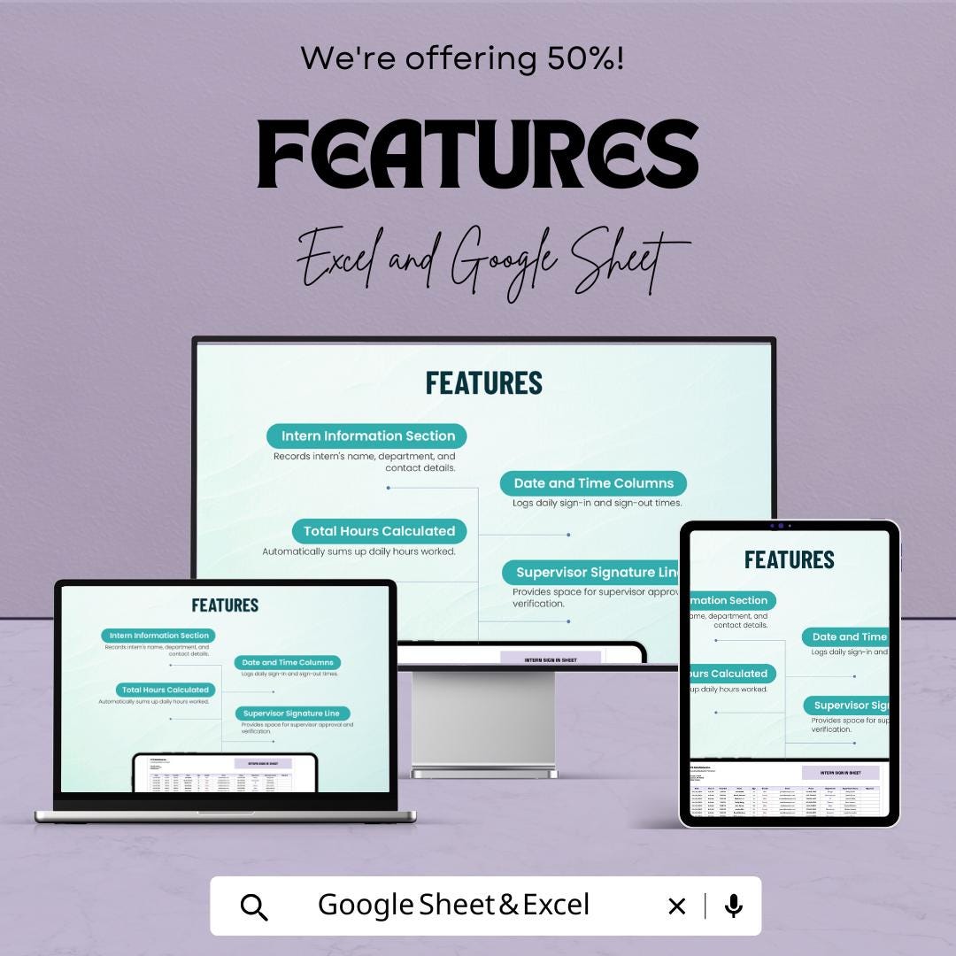 Intern Sign In Sheet Template | Attendance Tracker Excel | Intern Hours Log Google Sheets | Employee Time Sheet | Internship Attendance Form