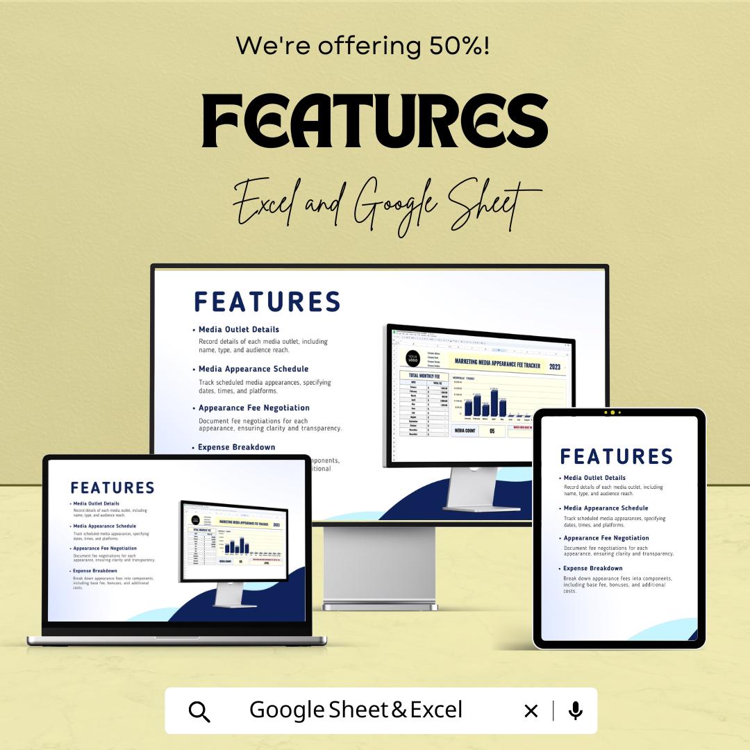 Marketing Media Appearance Fee Tracker Template | Media Engagement Log | Monthly Fee Tracker