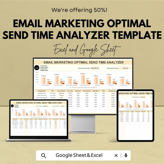 Email Marketing Optimal Send Time Analyzer Template | Email Engagement Tracker | Send Time Optimization Tool | Marketing Analytics Sheet