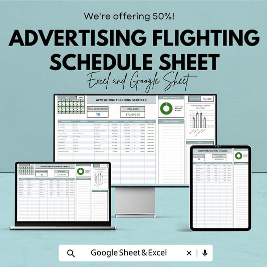 Advertising flighting Schedule Sheet | Advertising Campaign Planner | Google Sheets and Excel Template | Marketing & Budget Planner