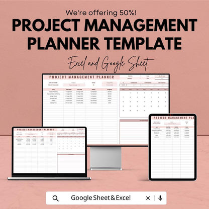 Project Management Planner Template | Project Tracker Spreadsheet | Task Management Dashboard | Excel & Google Sheets | Project Planning