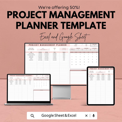 Project Management Planner Template | Project Tracker Spreadsheet | Task Management Dashboard | Excel & Google Sheets | Project Planning