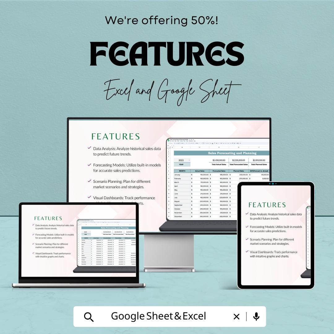 Sales Forecasting and Planning Template | Sales Projection Spreadsheet | Business Revenue Tracker | Excel & Google Sheet Template