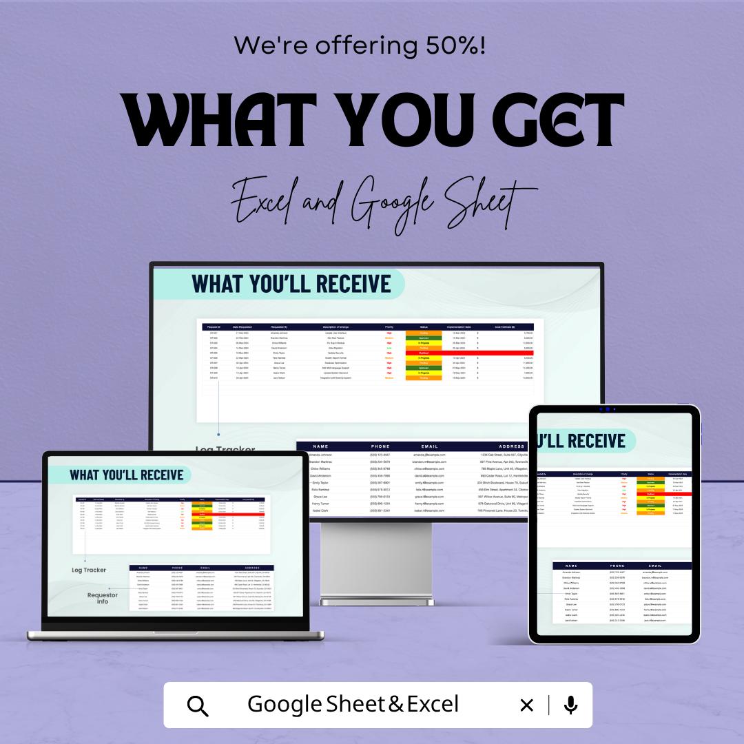 Change Request Log Template | Project Change Tracker | Budget Management Spreadsheet | Excel & Google Sheets Template | Project Management