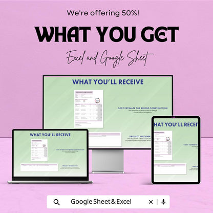 Cost Estimate for Bridge Construction Template | Excel and Google Sheets | Construction Budget & Project Management Tool