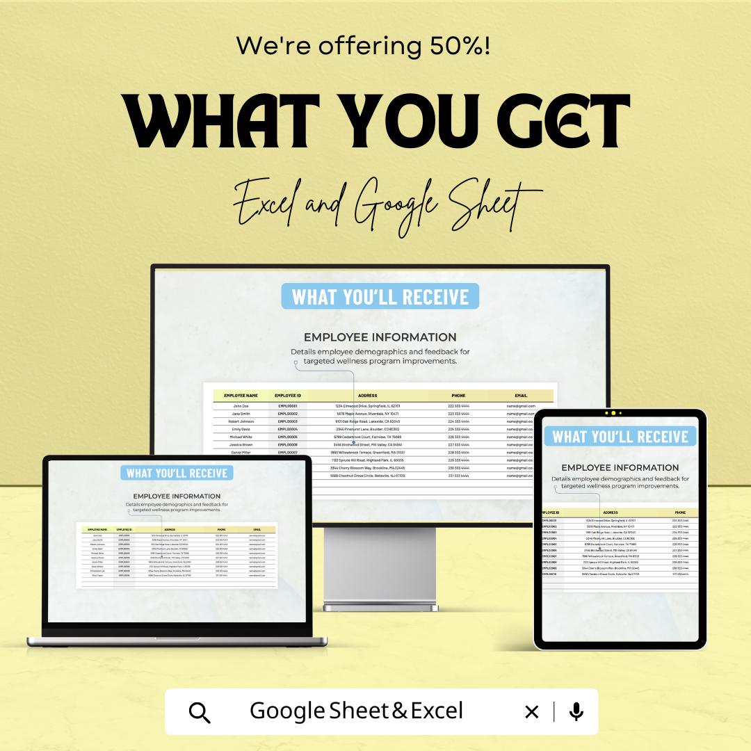 Employee Wellness Survey Results Template | HR Wellness Survey Analysis | Excel and Google Sheets | Employee Feedback & Wellbeing Tracker