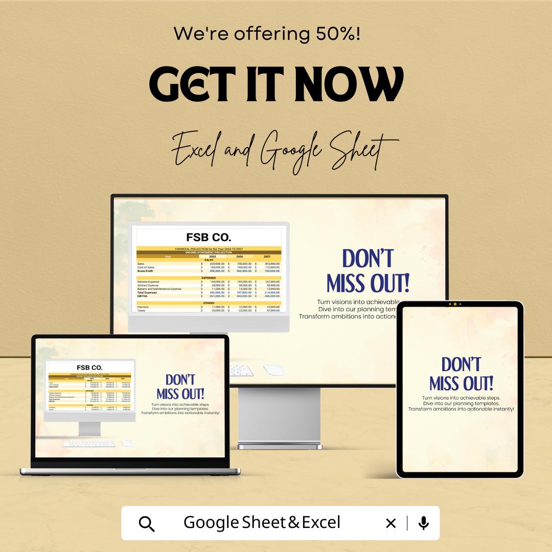 Financial Projection Template | Business Financial Plan Spreadsheet | Excel and Google Sheets Forecast Tool | Budget Planner Template