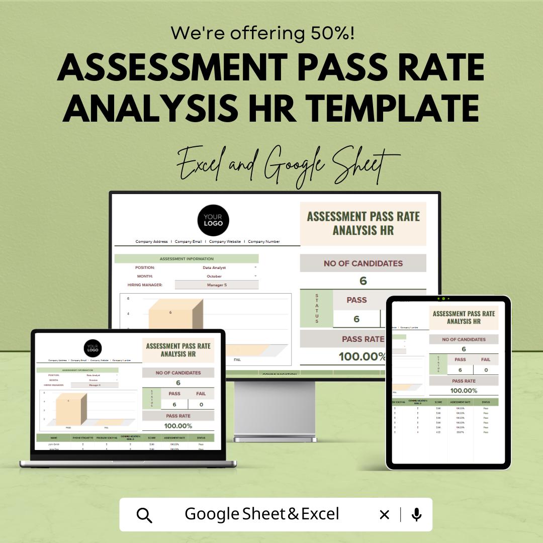 Assessment Pass Rate Analysis HR Template | Excel & Google Sheets HR Dashboard | Recruitment Evaluation Tracker | Hiring Metrics Spreadsheet