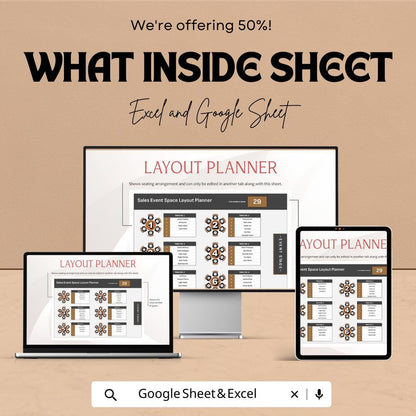 Sales Event Space Layout Planner Template | Event Seating Chart | Venue Floor Plan Planner | Excel & Google Sheets