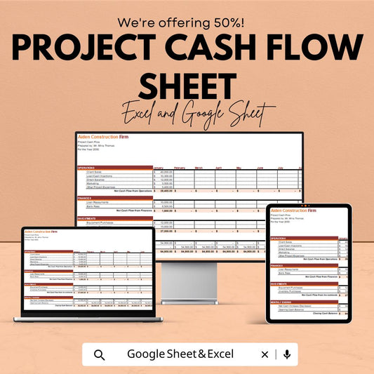Project Cash Flow Sheet | Excel & Google Sheets Template | Cash Flow Tracker | Business Finance Planner | Instant Download