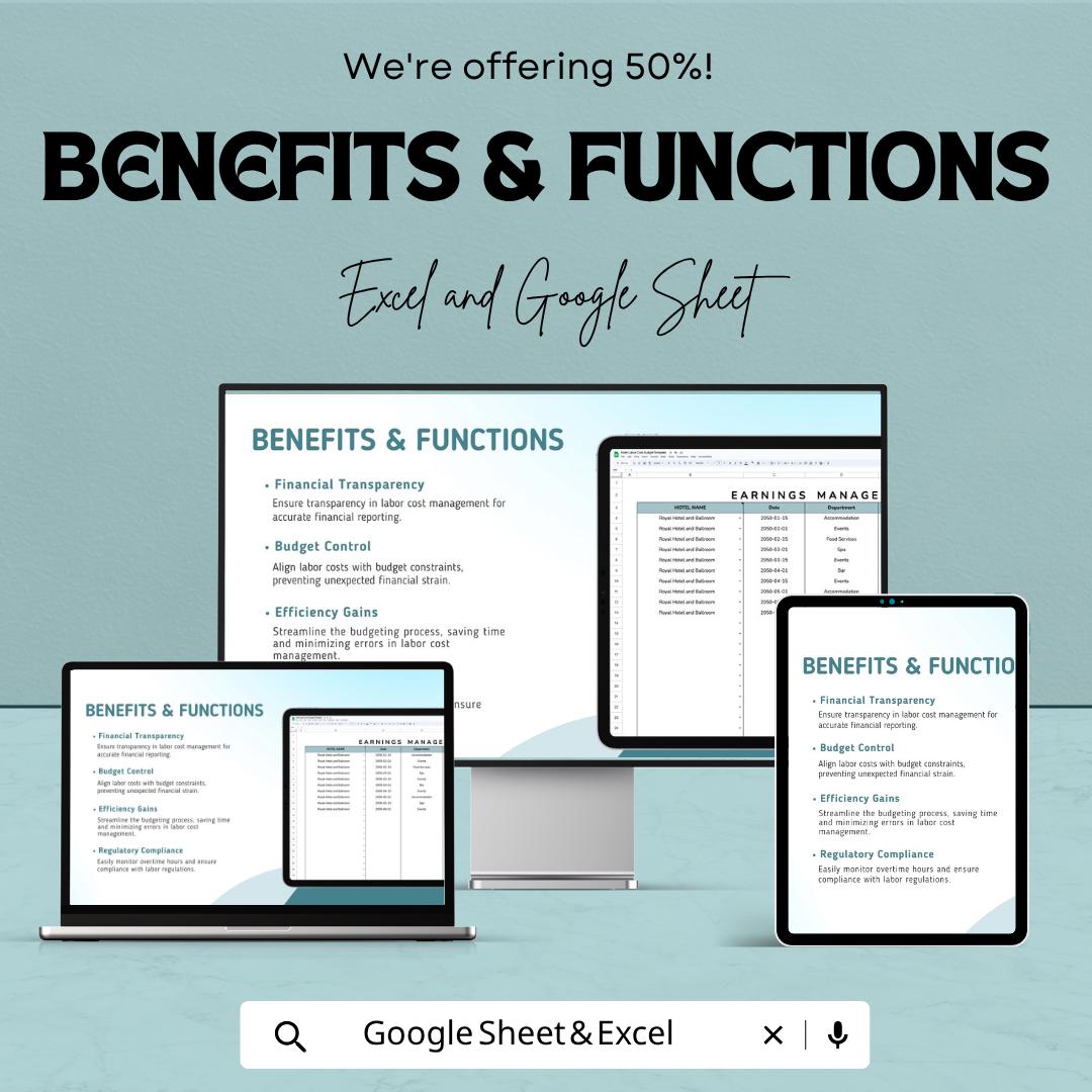 Hotel Labor Cost Budget Template | Payroll Budget Spreadsheet | Staff Cost Tracker | Excel & Google Sheets | Employee Expense Planner