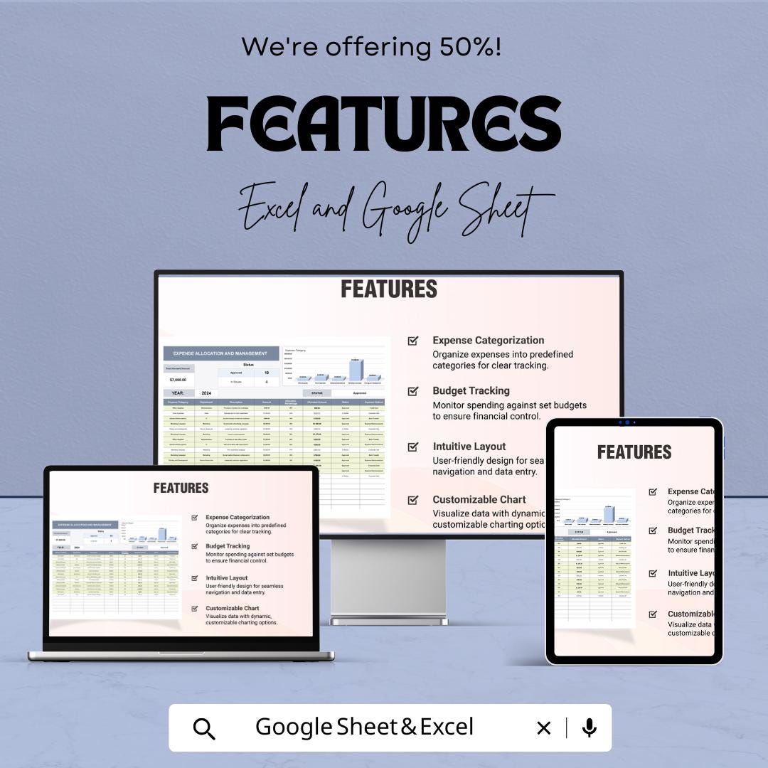 Expense Allocation and Management Sheet | Budget Tracker | Excel & Google Sheet | Financial Planning Template