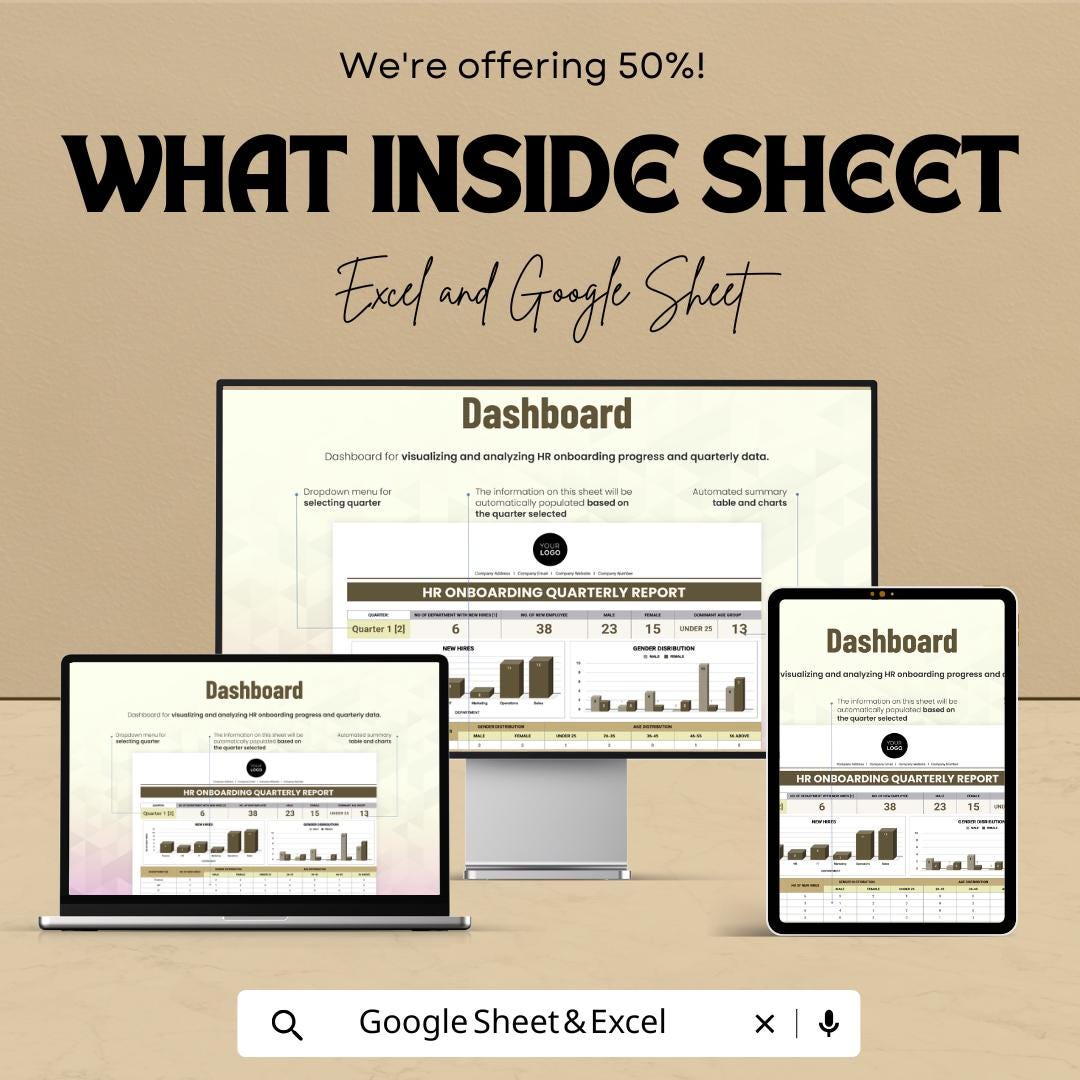 HR Onboarding Quarterly Report Template | Employee Onboarding Dashboard | HR Analytics Spreadsheet | Excel & Google Sheets