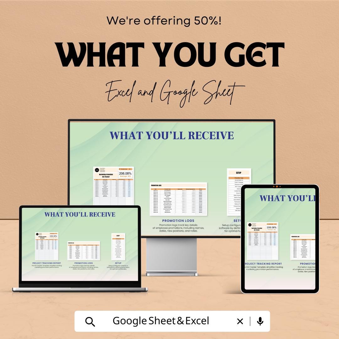 Marketing Promotion ROI Tracker Template | Marketing ROI Spreadsheet | Campaign Performance Tracker | Google Sheets ROI Tracking Tool