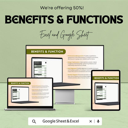 Website ROI Calculator Template | Website Investment Calculator | Marketing ROI Spreadsheet | Business Analytics Tool