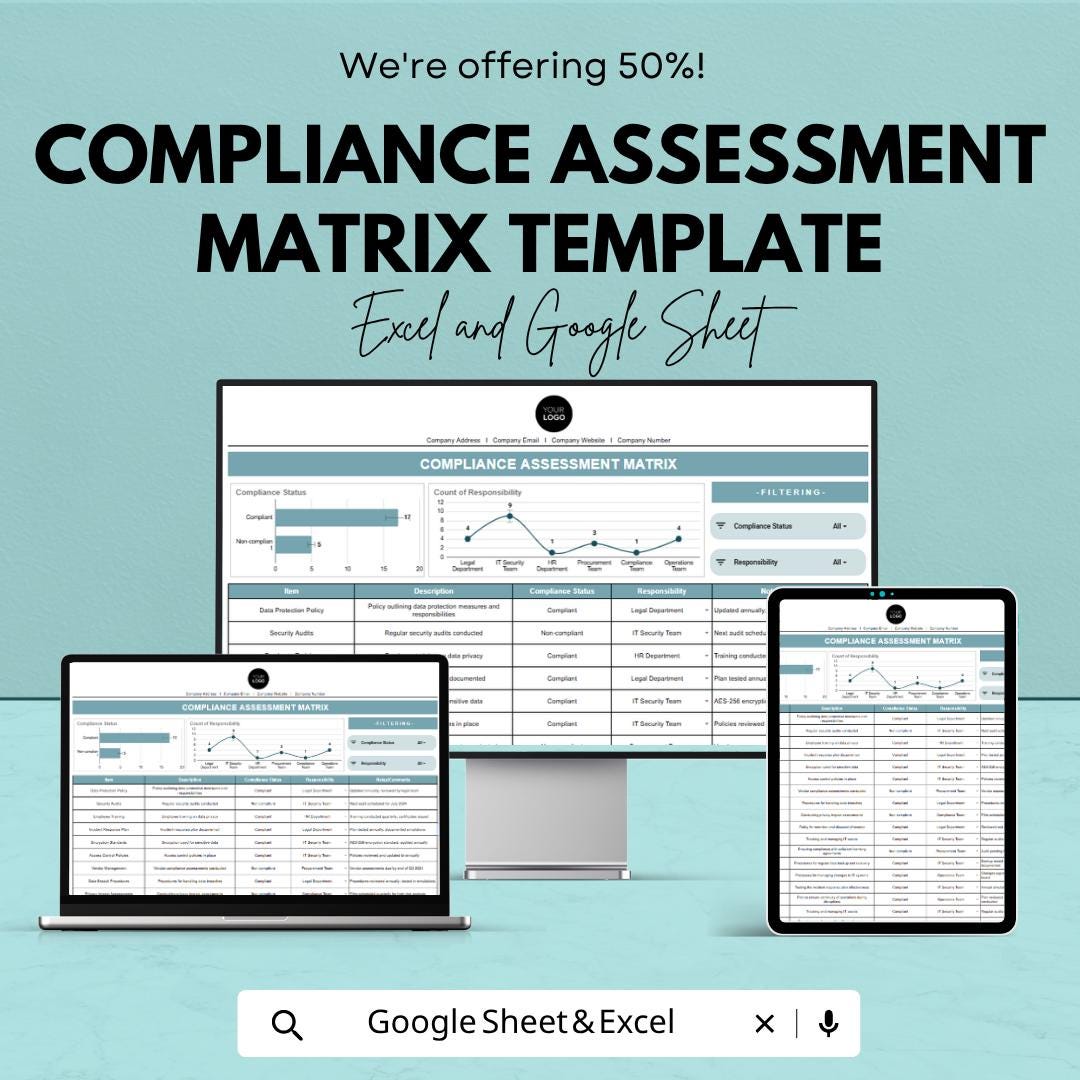 Compliance Assessment Matrix Template | Risk Assessment Tool | Audit Checklist | Regulatory Compliance Tracker