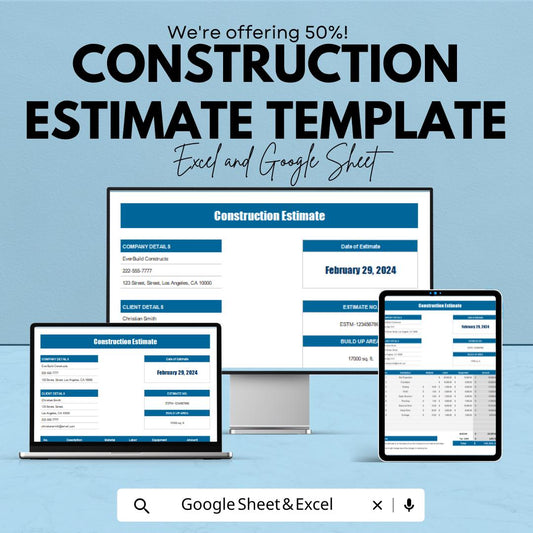 Construction Estimate Template | Cost Estimate Sheet for Contractors | Building Project Cost Breakdown Form