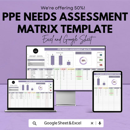 PPE Needs Assessment Matrix Template | Safety Risk Assessment | Workplace Safety Management Tool | Equipment Inventory Tracker