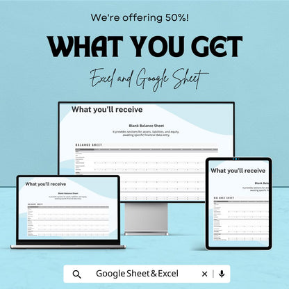 Balance Sheet Template for Excel & Google Sheets – Financial Management Tool | Track Assets, Liabilities, and Equity | 50% Off Now!